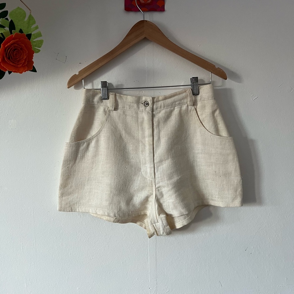 EUC VTG 90s cream linen shorts sz 10 matching set beautiful Franco Mirabelli